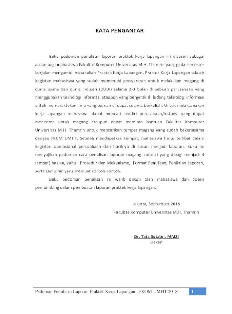 Kata Pengantar Pkl Fkom Umht 2018 Pdfmenyajikan Pedoman Cara Penulisan Laporan Magang Industri Yang Pdf Document